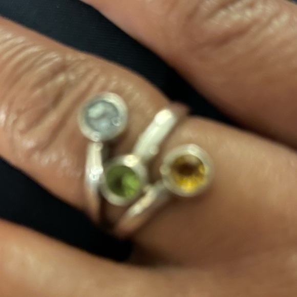 Sterling silver 925 ring w yellow/green/blue stones approximately sz 9-9.5 - Picture 4 of 8